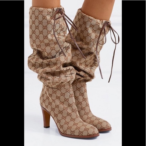 NEW Gucci Lisa GG Canvas Knee High Boots $1290 Sz7 - Picture 3 of 8